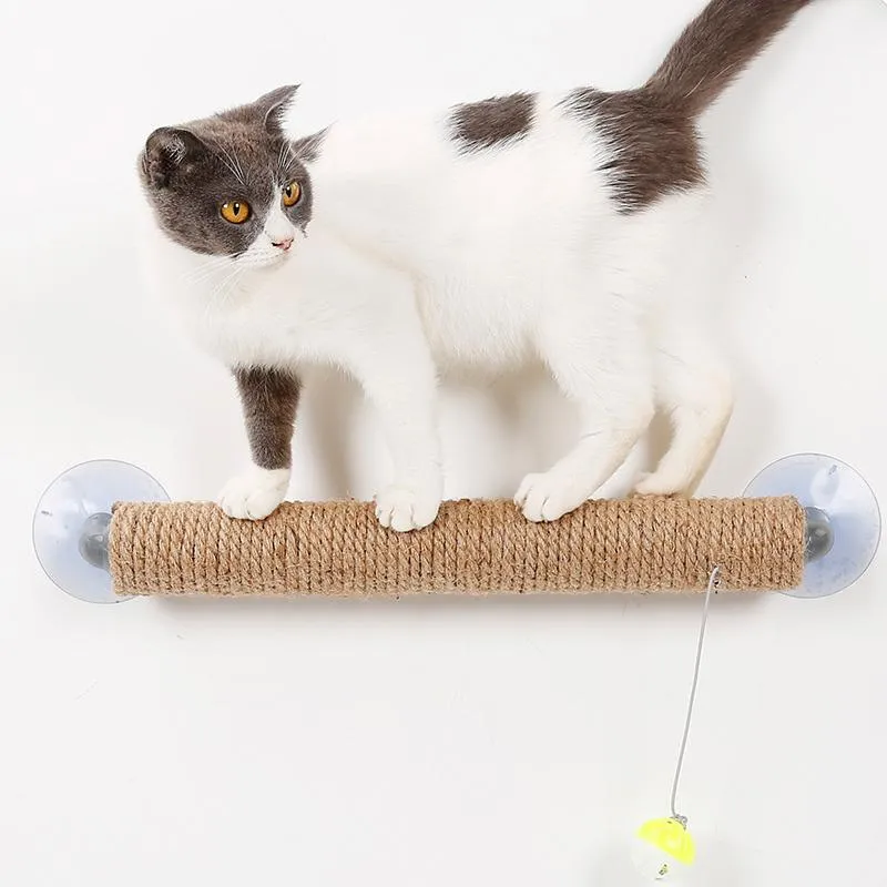 Scratchers Cat Scratcher Post Cat Toy Climbing Frame Sharpen Claw Column Natural Jute with Strong Suction Cup and Bell Ball