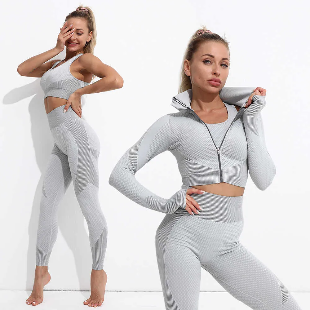 Roupas de ioga 2 Women Tracksuit Mulheres perfeitas de ioga conjunto de treping Sportswear Gym Clothing Fitness Manga Long Crop Top High Leggings Sports AA230509