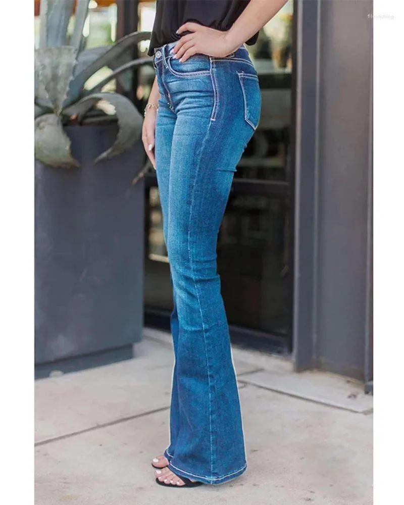 Kadın Kotları 2023 Kadın Moda İnce Yüksek Bel Takım Denim Pantolonlar Vintage Flare Seksi Streç Kadın Klasik Jeggings