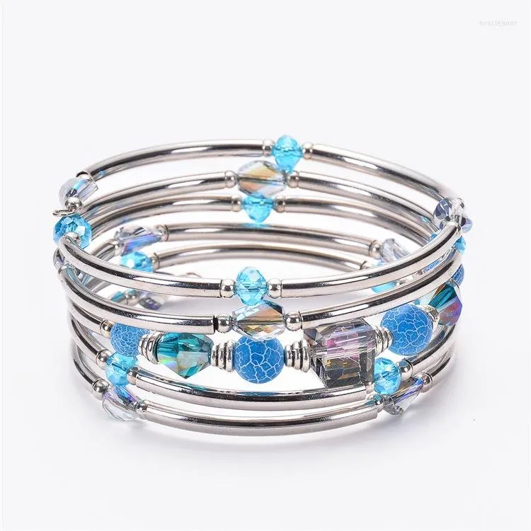 Armreif 5 PCS/Lot Natural Blue Crystal Wrap Flexible Armband Multi-Layer Turn Charm Bead Stretch für Frau Einzigartiges Design Schmuck