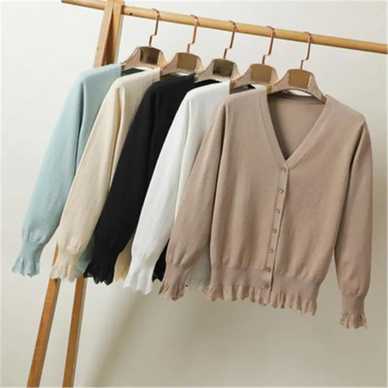Malhas femininas outono 2023 Moda coreana marrom preto tops fofos cardigãs de crochê feminino blusas de malha de malha para roupas de manga longa