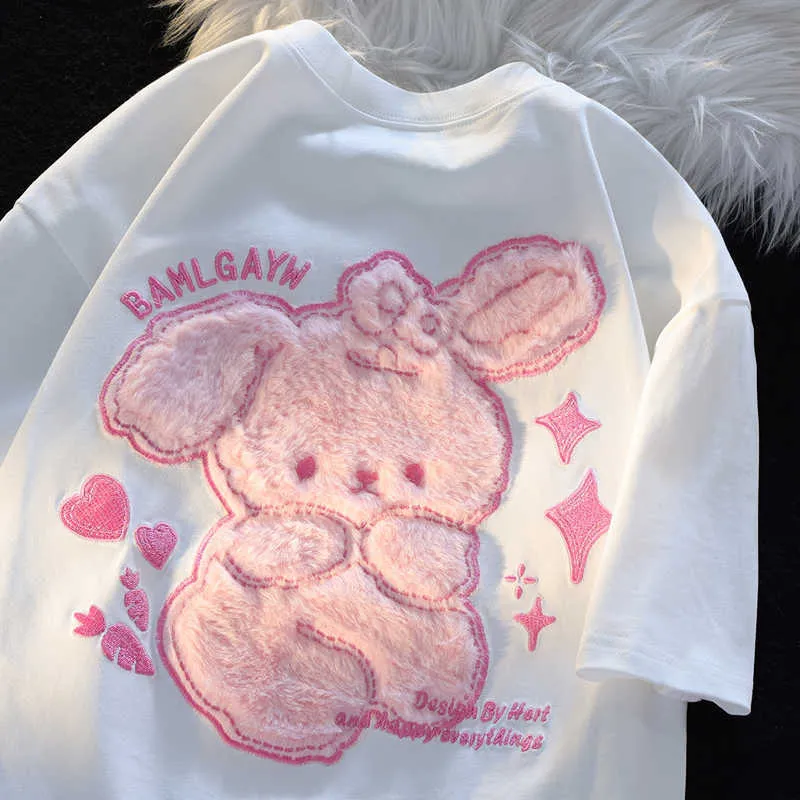 T-shirt da donna Cartoon Cute Bear Peluche Ricamo tridimensionale T-shirt a maniche corte per uomo Donna Estate Coppia allentata Tops Tees P230510