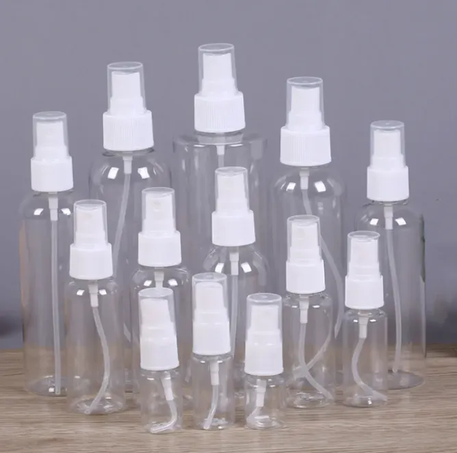 Pompes d'atomiseur de bouteille de jet en plastique transparentes vides de qualité pour l'outil portatif de maquillage en vrac de parfum de voyage d'huiles essentielles 15ML 30ML 50ML 60ML 100ML