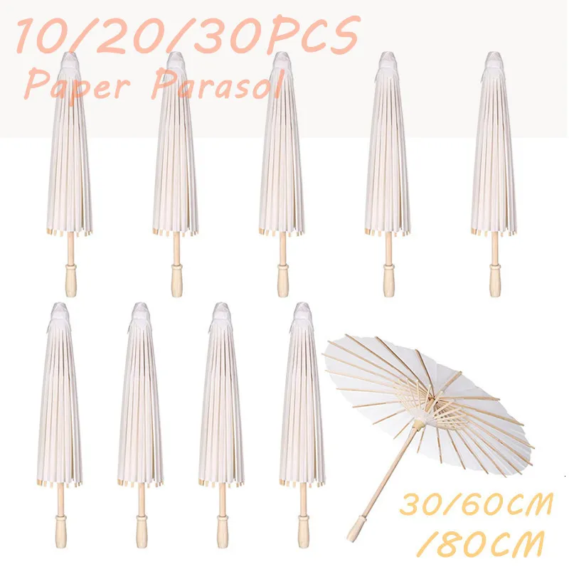 Paraguas 102030PCS Parasol de papel 6080cm Chino Blanco DIY Paraguas Pography Props para Baby Shower Party Wedding 230510