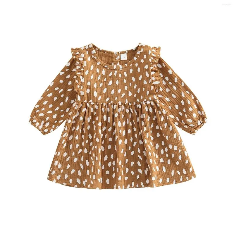 Fille Robes Infantile Enfants Bébé Filles Tenue Décontractée Irrégulière Dot Imprimer À Volants À Manches Longues Col Rond Lâche Mignon Princesse 1-6T