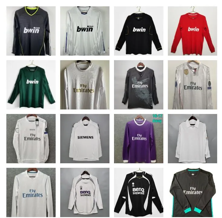 Long Sleeve 2013 2014 2015 2016 2017 2018 레알 마드리드 레트로 축구 유니폼 10 11 12 13 14 15 16 17 18 호날두 축구 셔츠 빈티지 Maillot Benzema Zidane Raul