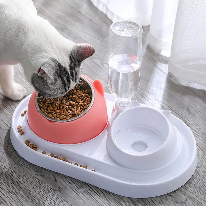 Alimentation 3 en 1 grande capacité pour animaux de compagnie fontaine d'eau automatique mangeoire pour chien chien détachable Double bol à boire chat support surélevé bols à vaisselle