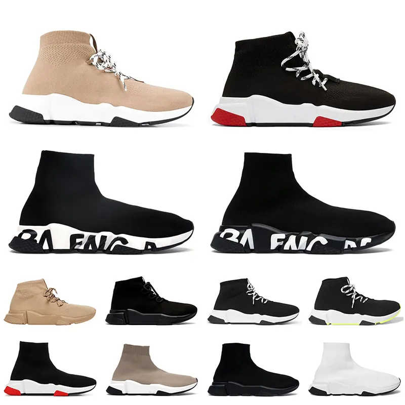 2023 Hot Speed Trainer Designer Shoes Hombres Mujeres Negro Blanco Beige Calcetines Zapatos Mocasines Luxury Vintage Slip-On Flat Sole Sneakers Deportes al aire libre Jogging 36-45