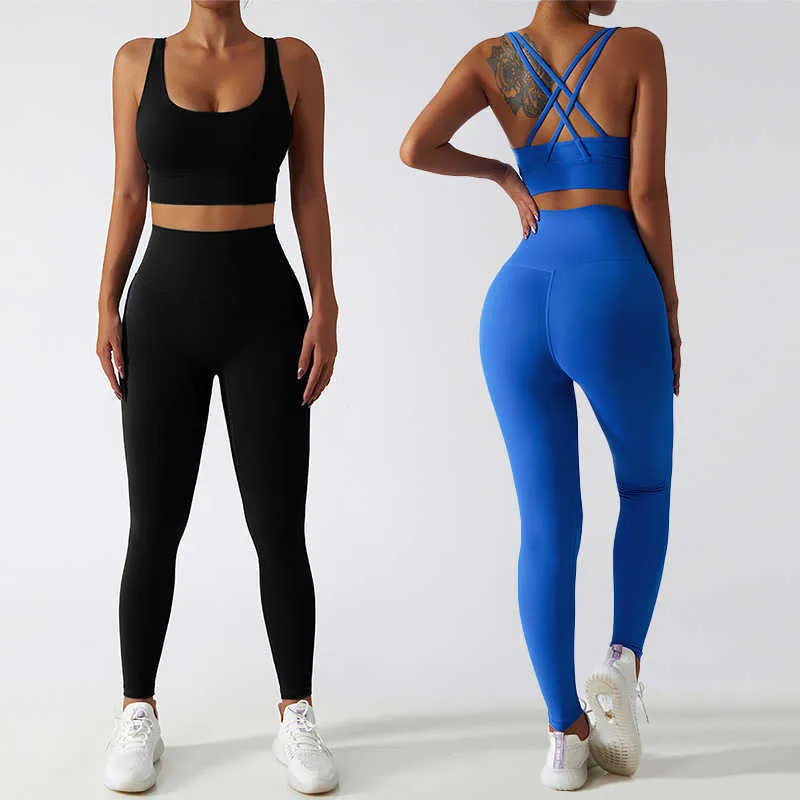 Stroje jogi damski zestaw sportowy joga gym odzież wysoka talia spodni sportowy garnitur stanika do fitness trening sportowy 2PCS Kobieta AA230509