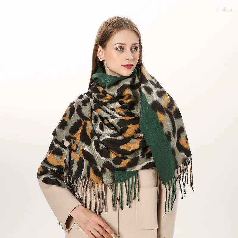 Scarves 2023Winter Cashmere Scarf Warm Ladies Leopard Grain Large Scaves Soft Solid Shawl Wraps Female Foulard Men's ScarfScarves Kimd22