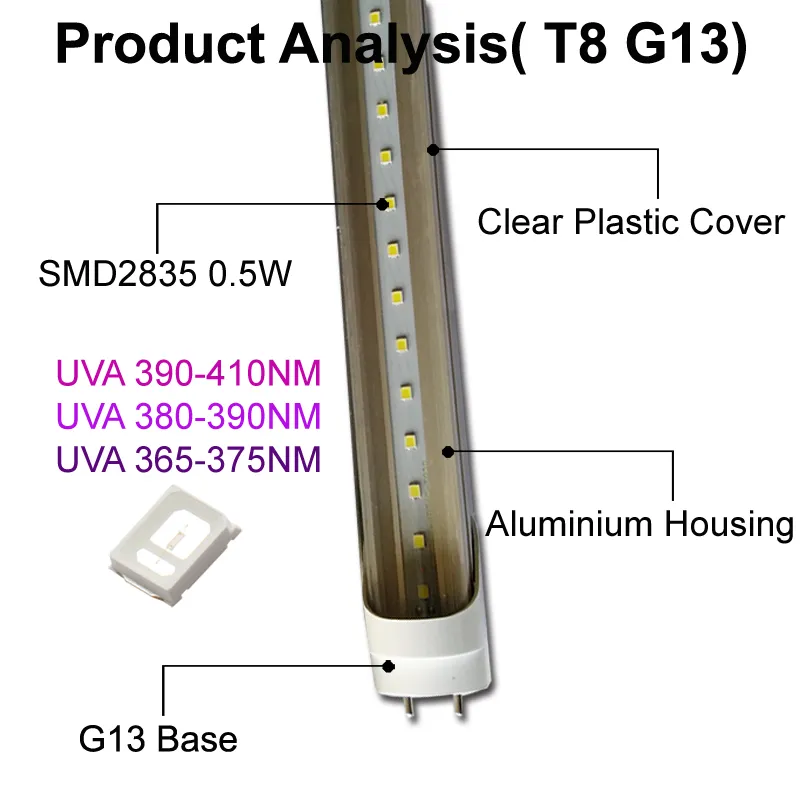 UV LED Ultraviolet UV Lamp Lights T8 G13 Tube Fixtures 2 Pin G13