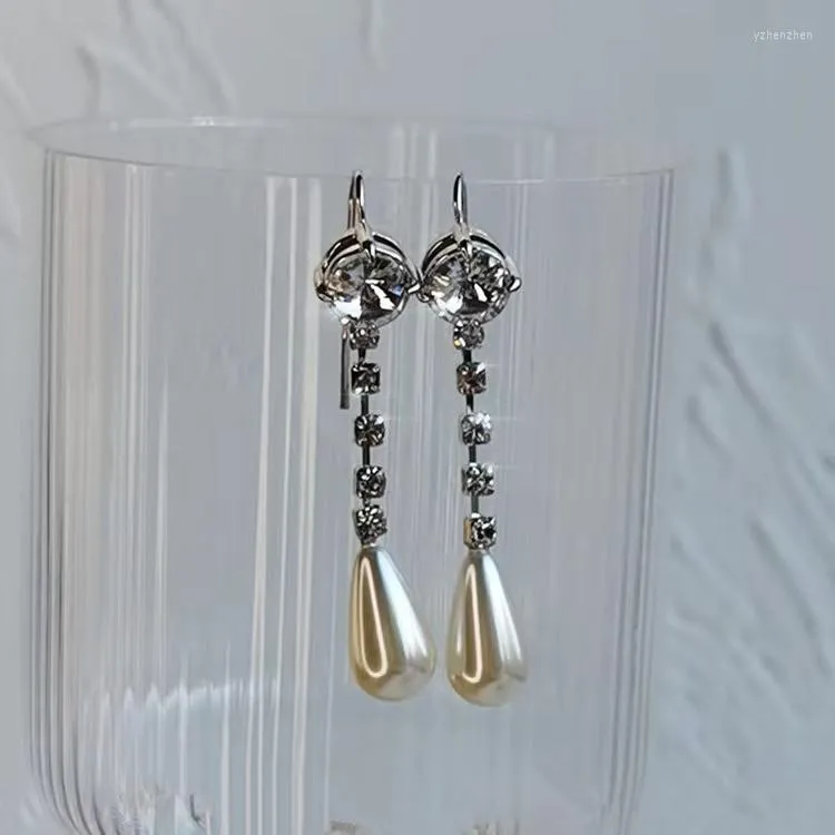 Dangle Küpeler Fantezi Tasarımcı Crystal Pearl Drop Gümüş Kadınlar için En Kalite Japonya Kore Tatlı Kız Takı Trendi