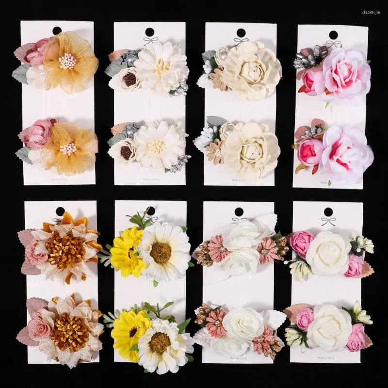 Haaraccessoires 2 stks/set Kids Girls Simulatie Bloemen met Pearl Rhinestone Clip Barrettes Haarspeld Leuk kerstcadeau