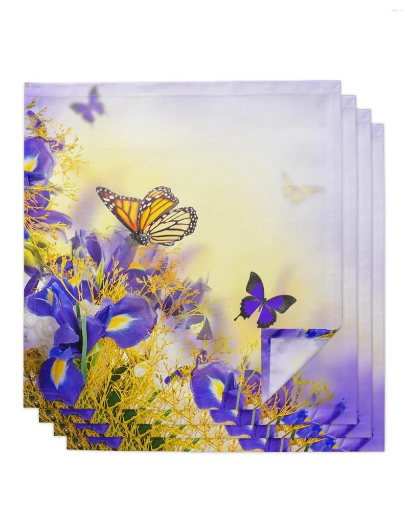 Tafel servet 4 stks iris blauwe vlinder vierkante servetten 50x50cm feest bruiloft decoratie doek keuken diner portie
