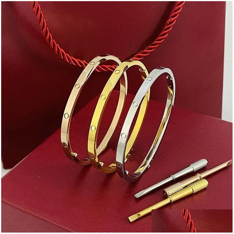 Bangle 4mm Thin 6th Titanium Steel Designer Women Men Men Love Bracelet Barelecles Sier Rose Gold Screwdriver Divelaiviver Jewelry Siz dhwbh