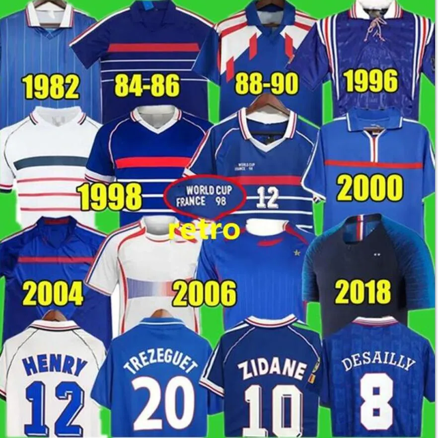 1982 1984 1988 1996 1998 Retro -versie Franch Soccer Jerseys 2010 Zidane Henry Maillot de voet voetbalshirt Home Away Final Trezeguet Vieira Ribery voetbaluniform