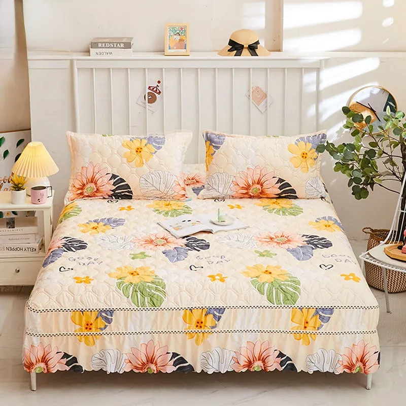 Bed Skirt Sanding cotton bed skirt ultra comfy bedspreads queen print king size bedding feather velvet filling twin bed cover home decor 230510