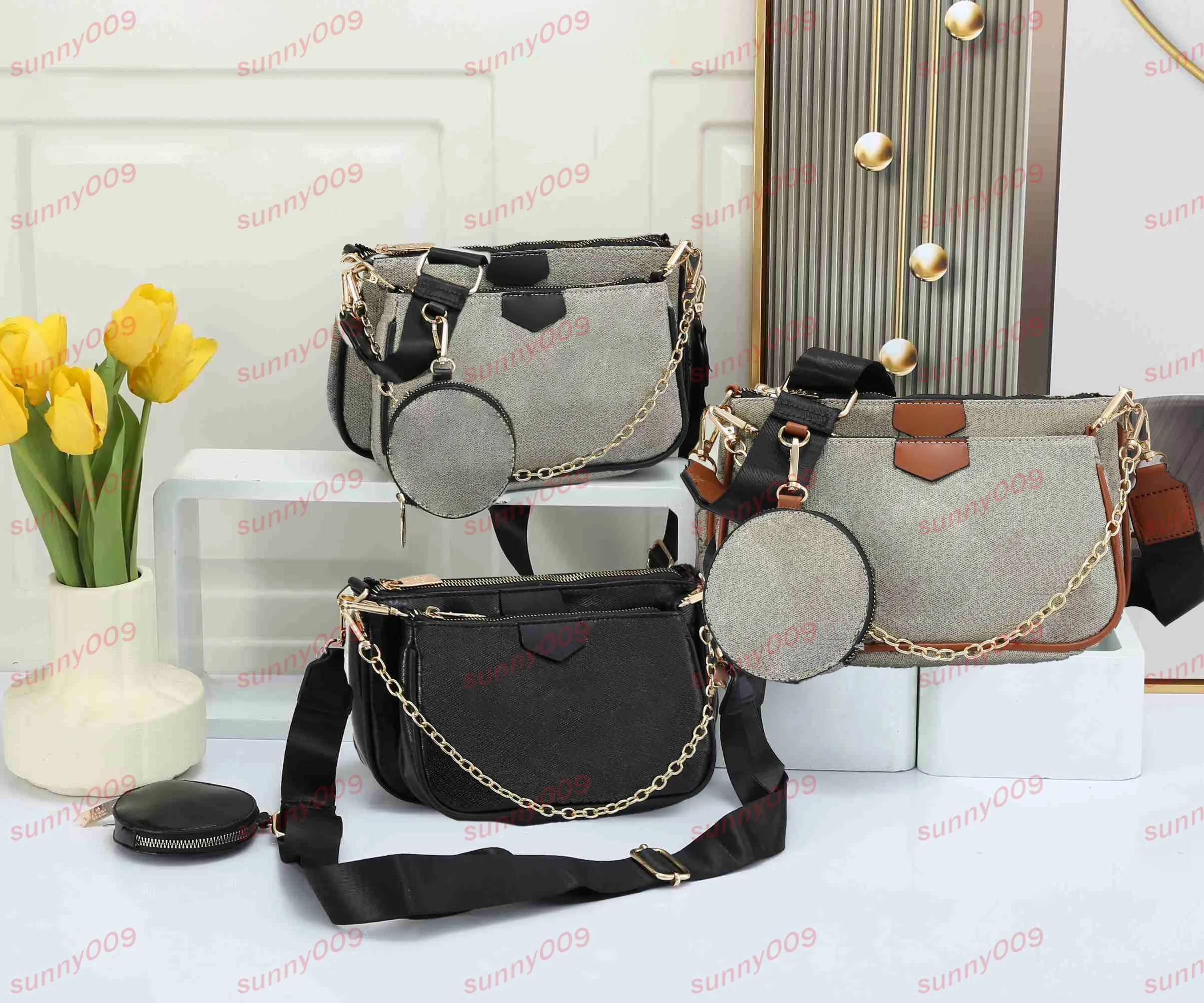 Colla leggera Borsa a tracolla in 3 pezzi marrone nero Designer preferita Multi pochette Borse da trasporto con catena di nuova moda Custodia piccola circolare per chiavi di lusso