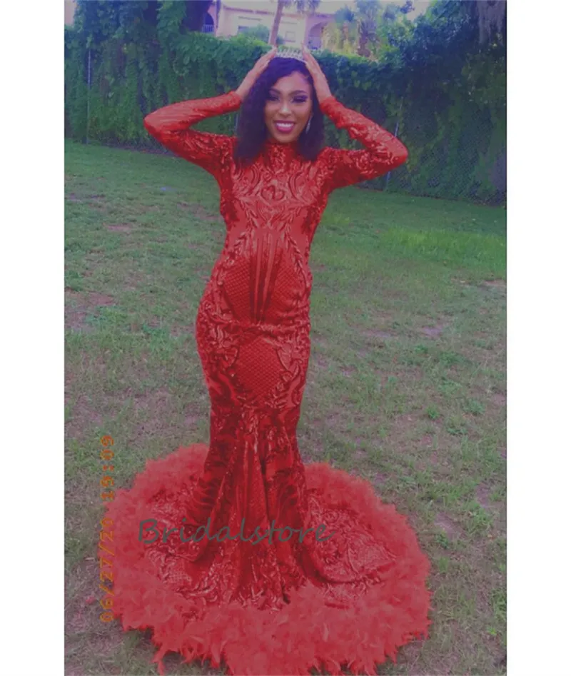 Luxury Red Feather Sequin Fitted Red Prom Dress 2023 Elegant High Neck Mermaid Evening Gown For Formal Parties Pageants And Special Occasions From Bridalstore 137.58 DHgate.Com