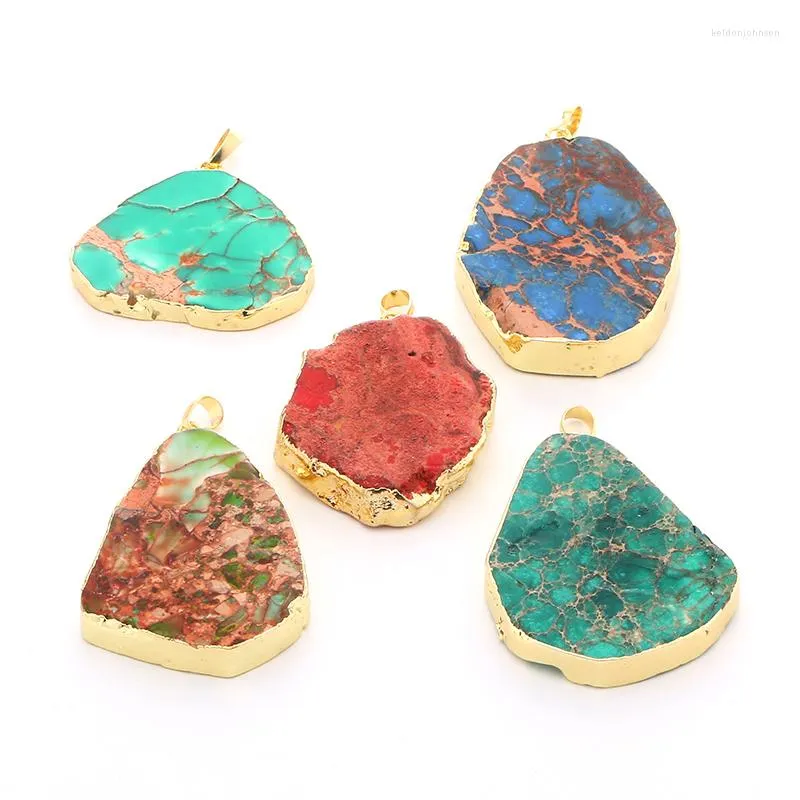 Pendant Necklaces SSP081 Mix Color Irregular Shape Sea Sediment Jaspers Bead Natural Stone Necklace Charm For DIY Jewelry 33 37mm-40 52mm