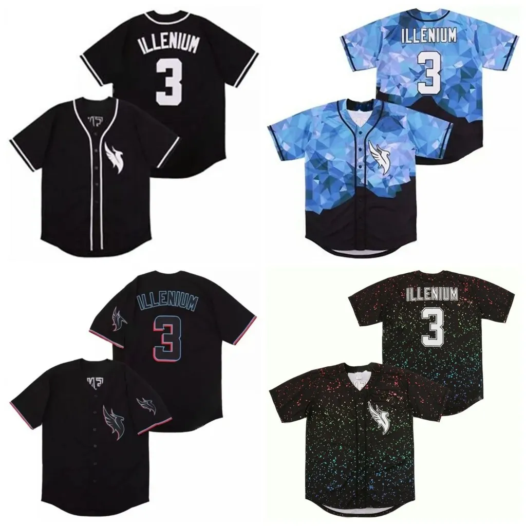 DJ Illenium Singer 3# Jersey White Black All Stuthed Fashion версия Diamond Edition Mens Women Youth Baseball Jerseys