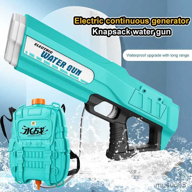 Sable Play Water Fun Pistolet à eau électrique avec sac à dos Pistolets à eau automatiques Grande capacité Summer Pool Party Beach Jouets de plein air pour enfant adulte