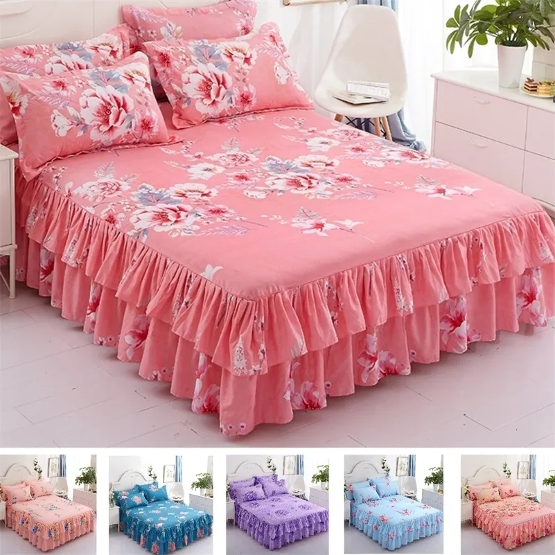 Кровать юбка для цветочного принта для reffled Beding Set Set Pillowcases Set/Кровать юбка для кровати юбки *1 наволочки *2 размера Twin/Full/Queen/King 230510