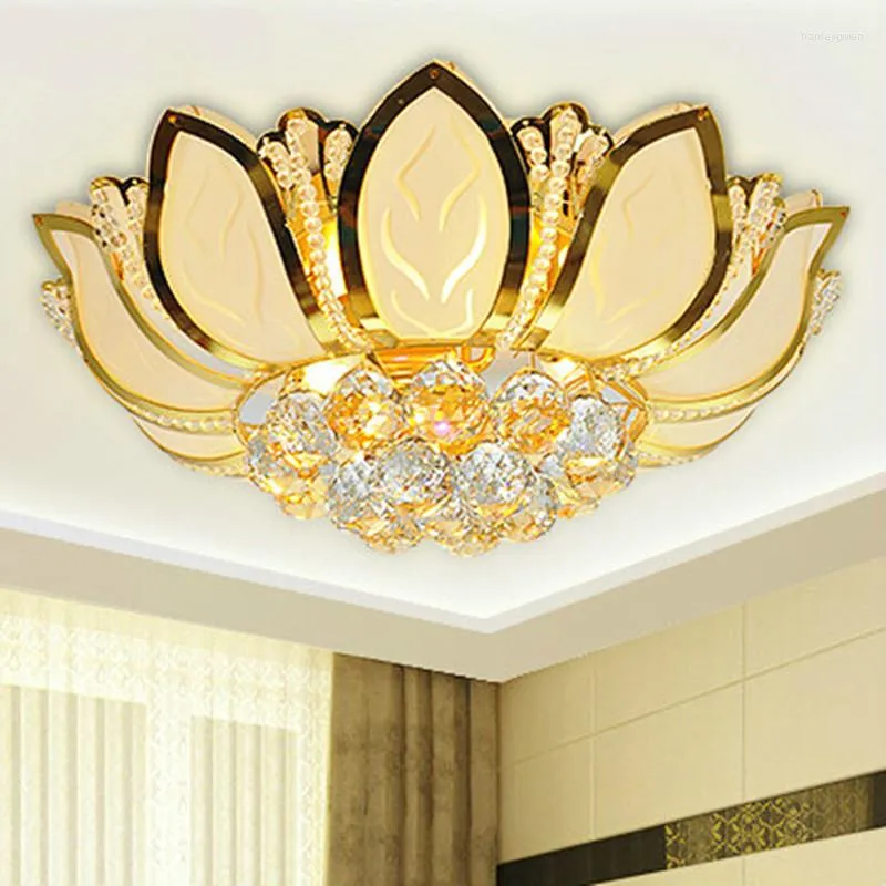 Ceiling Lights Lotus Flower Modern Light With Glass Lampshade Gold Lamp For Living Room Bedroom Lamparas De Techo Abajur