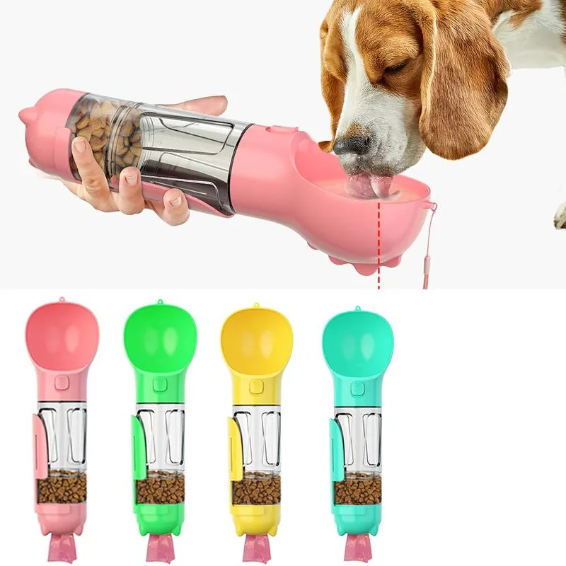 Carrier 3 In 1 Portable Pet Feeding Bottle For Dogs Multifunction Water Feeder Drinking Bowl And Poop Bag Pet Outdoor Water Dispenser