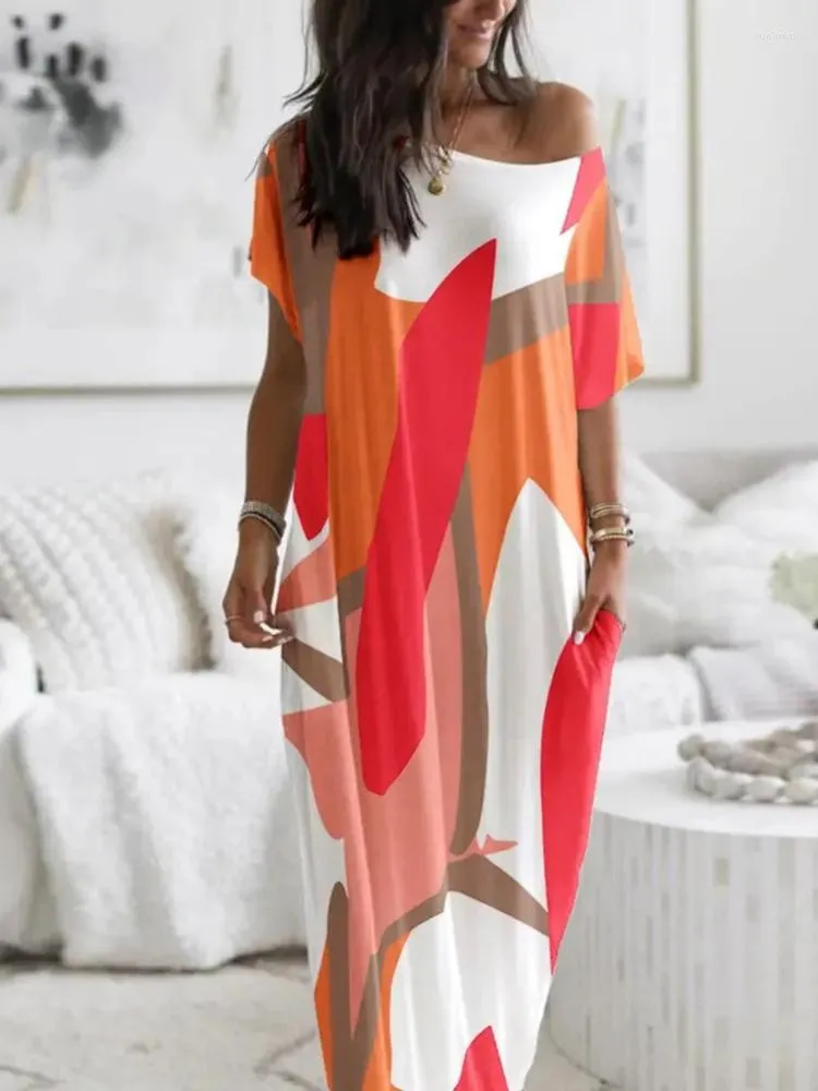 Loose Casual Printed Maxi Dress for Women with Irregular Geometry Print,  O-Neck, and Short Sleeves from Dhgate Urban Sexy Dresses - price 39.7