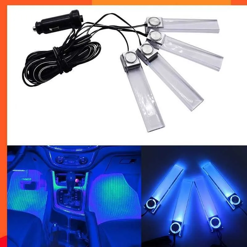 새로운 4LED 자동차 자동 인테리어 분위기 자동차 LED 조명 바닥 장식 램프 라이트 블루카 LED 조명 12V 풋 라이트 앰비언트