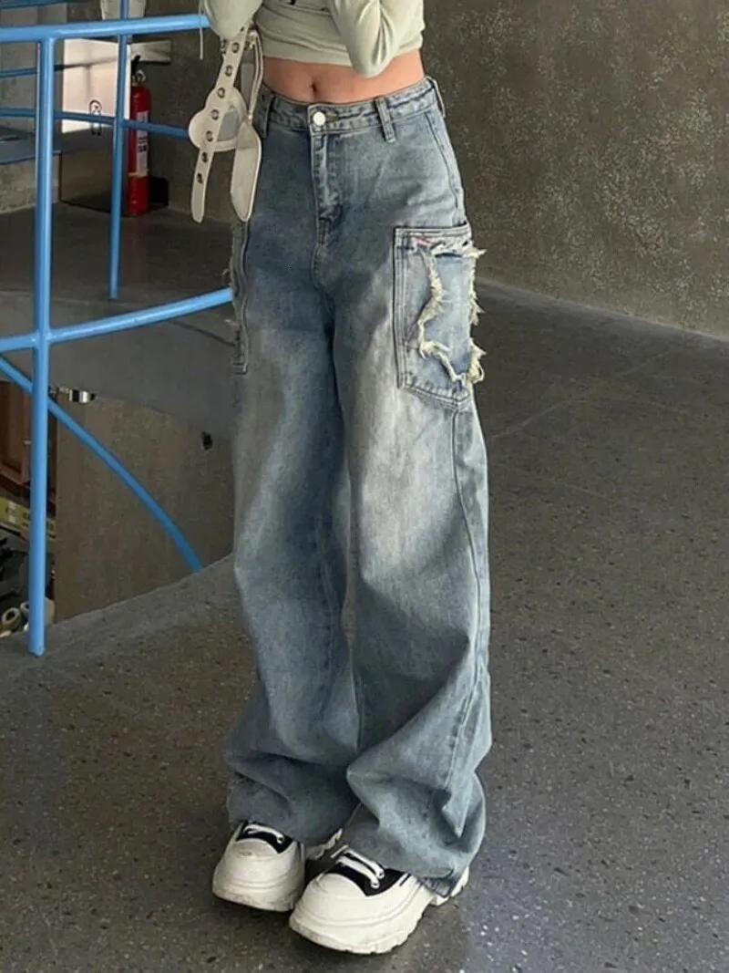 Kvinnors jeans y2k emo kvinnor streetwear överdimensionerade stjärnmönster raka byxor baggy jeans fairy grunge hip hop denim byxor koreanska kläder 230510