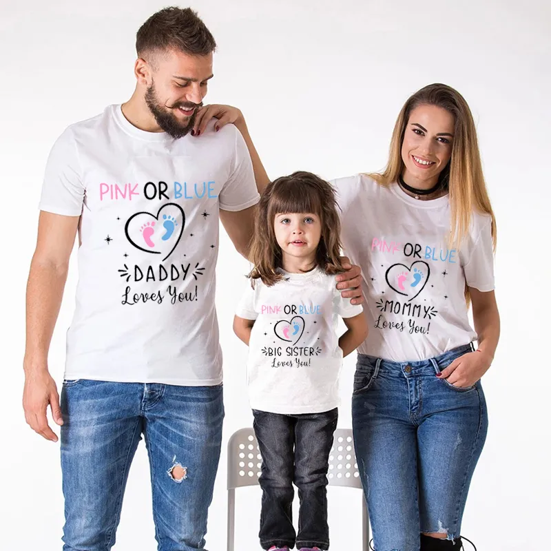 Familjmatchande kläder Familj Matchande kläder Mother Dad Love You Clothes Pink eller Blue Letter Print T-shirts Big Brother Sister Print Custom T-shirts 230509