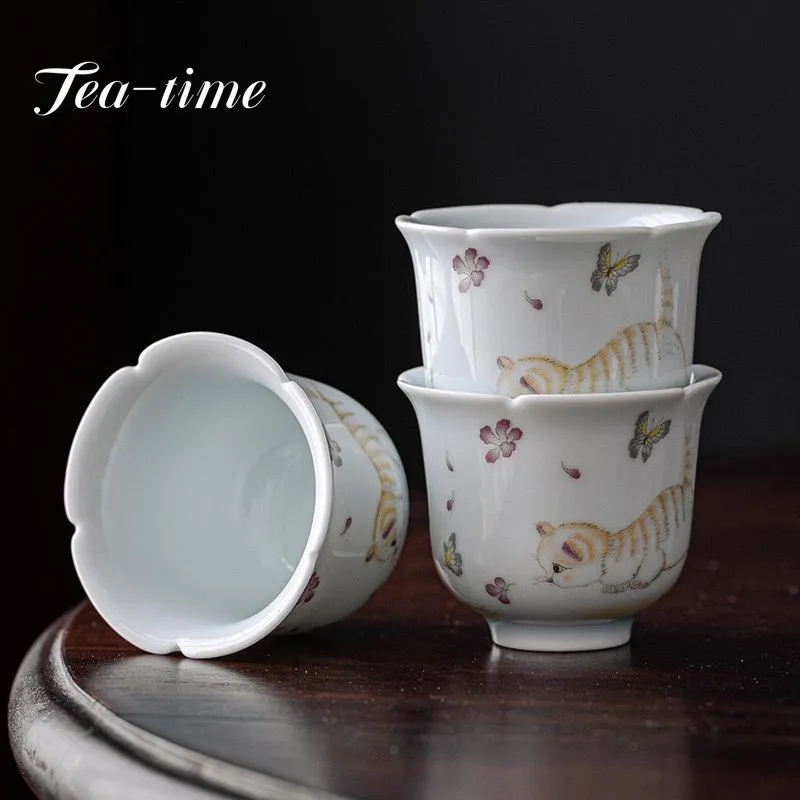 Teaware 2pc/lot 60ml Creative Cute Cat Ceramic Tea Cups Drinkware Cup Tea Set Crafts Kung Fu Cups Drink Tea Accessories Tea Set Supplies