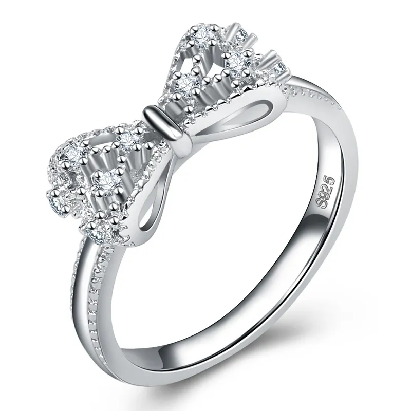 جميل Bowknot Desiger Band Rings for Women Girls Love Cute Shining Crystal Diamond Bow Ring Jewelry