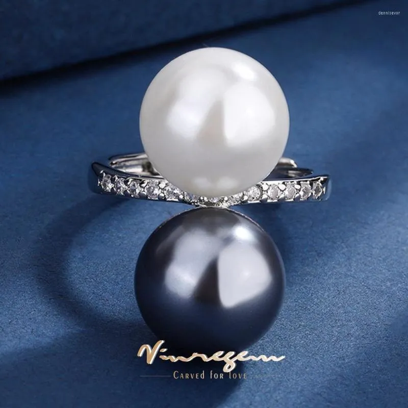 Klusterringar vinregem elegant 12mm lab vit grå pärla ädelsten 18k guldpläterad ring för kvinnor gåva jubileum cocktail smycken grossist