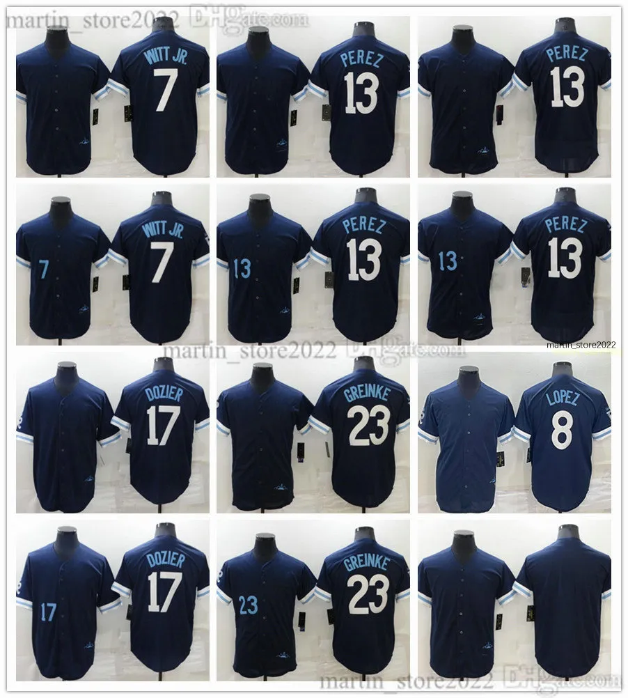 Gestikte marine 2023 City Baseball 7 Bobby Witt Jr. Jerseys 13 Salvador Perez 17 Hunter Dozier 23 Zack Greinke 8 Nicky Lopez Mens Women Youth Size S-6XL