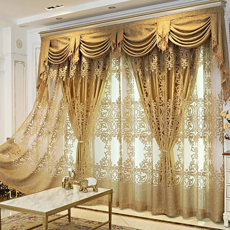 Gardin gardiner för levande matsal sovrum anpassad highend lyx europeisk broderi guld dörr fönster dekor vit tyll 230510