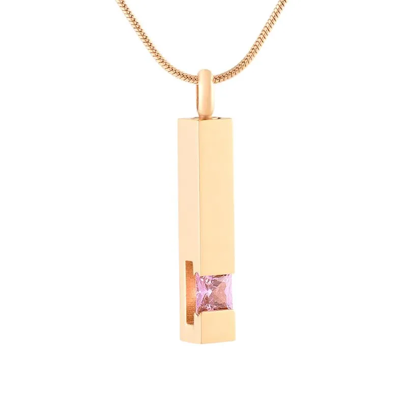 Pendant Necklaces CMJ9726 Golden Cube Multicolor High Grade Keepsake Birthstone Necklace Stainless Steel Memorial Cremation Jewelry