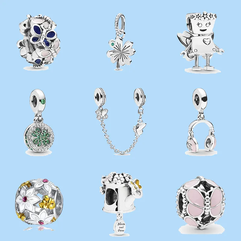 925 Pandora Takı Boncukları için Gümüş Takılar Dangle Alaşım Bahar Kelebek Clover Bella Bot Boncuk