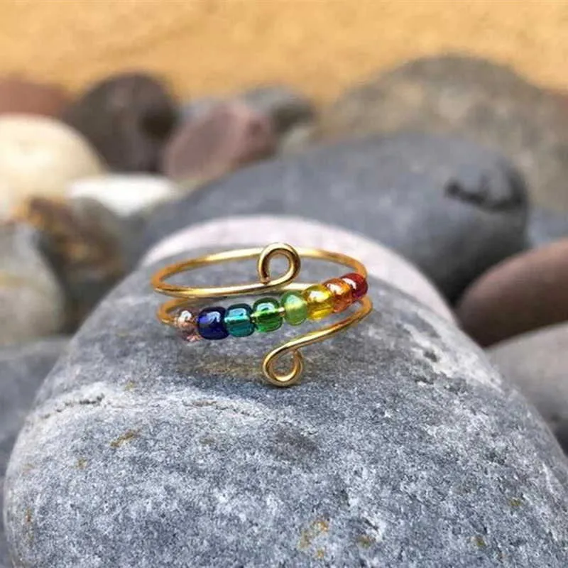Anillos De Banda Cuentas De Arco ris Anillo De Ansiedad Que Gira
