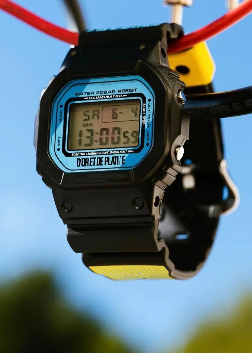 Sport-Digital-Quarz-Iced-Out-Uhr, Unisex-Uhr, quadratisch, LED, Ultra-Zifferblatt, Weltzeit, voll funktionsfähig, wasserdicht, Eichen-Serie