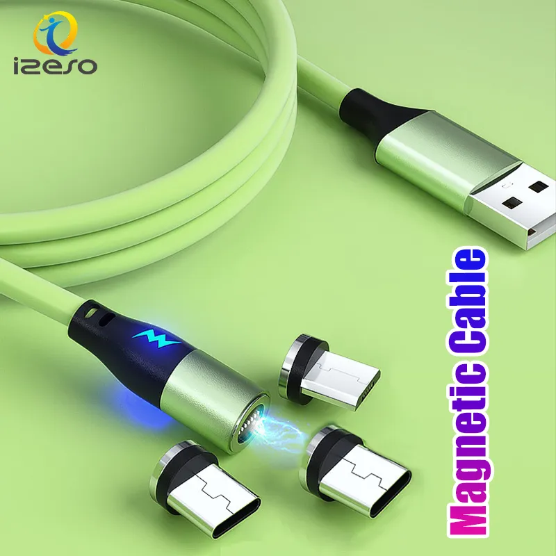 3 in 1 Magnetic Cable Liquid Silicone Cord 3ft Fast Charging Type C USB Cables for iPhone 15 Samsung Charger izeso