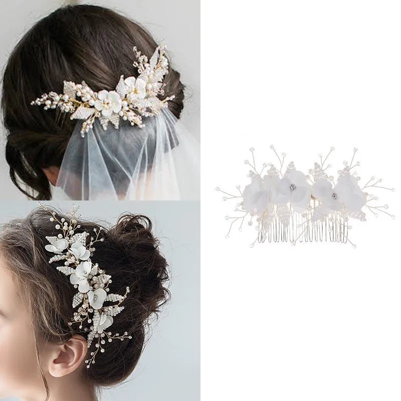 Hair Clips & Barrettes Vintage Gold Color Tiaras Combs With Hairpins Sets White Flowers Rhinestone Pearl Headpiece Wedding Bridal Accessorie