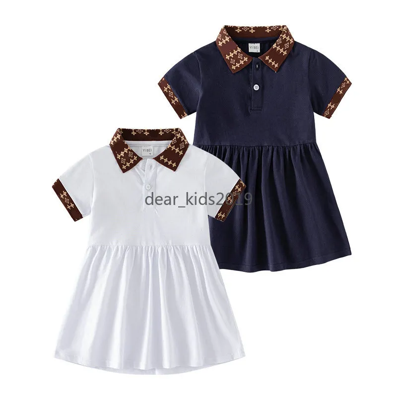 Summer Kids Girl Dress Turn-Down Collar Short Short Short A-Line Dresses Princess Dresses Cotton Cashdrens Designers Designer Abiti 1-6T