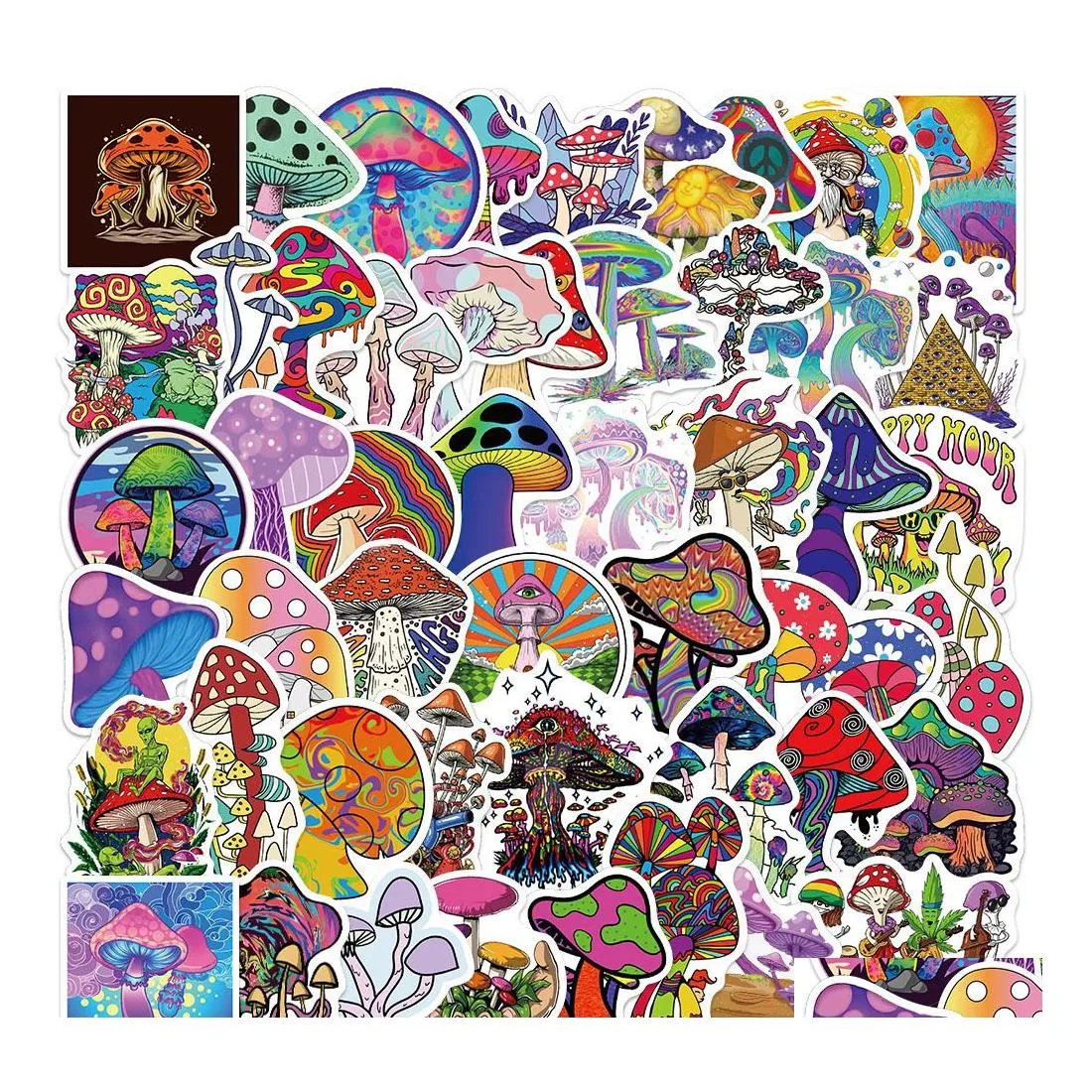 Car Stickers 50Pcs Psychedelic Aesthetics Mushroom Decal Guitar Motorcycle Lage Suitcase Cartoon Graffiti Sticker Drop Delivery Mobi Dhbz3