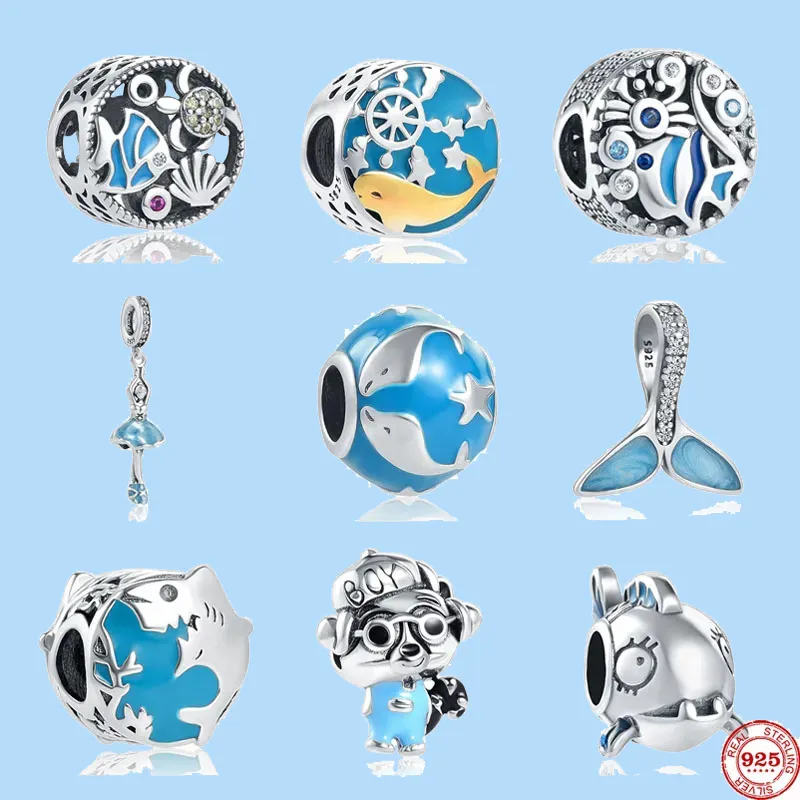 Ciondoli in argento sterling 925 per perline di gioielli pandora Ciondola la perla fai da te di bellezza per la danza della ragazza dei pesci dell'oceano