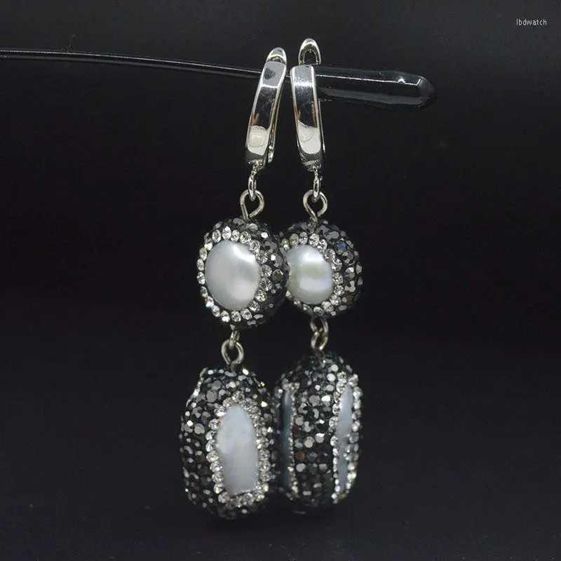 Boucles d'oreilles pendantes perle d'eau douce blanche naturelle goutte perles de cristal pavées boucles d'oreilles exquises pour les femmes bijoux Vintage