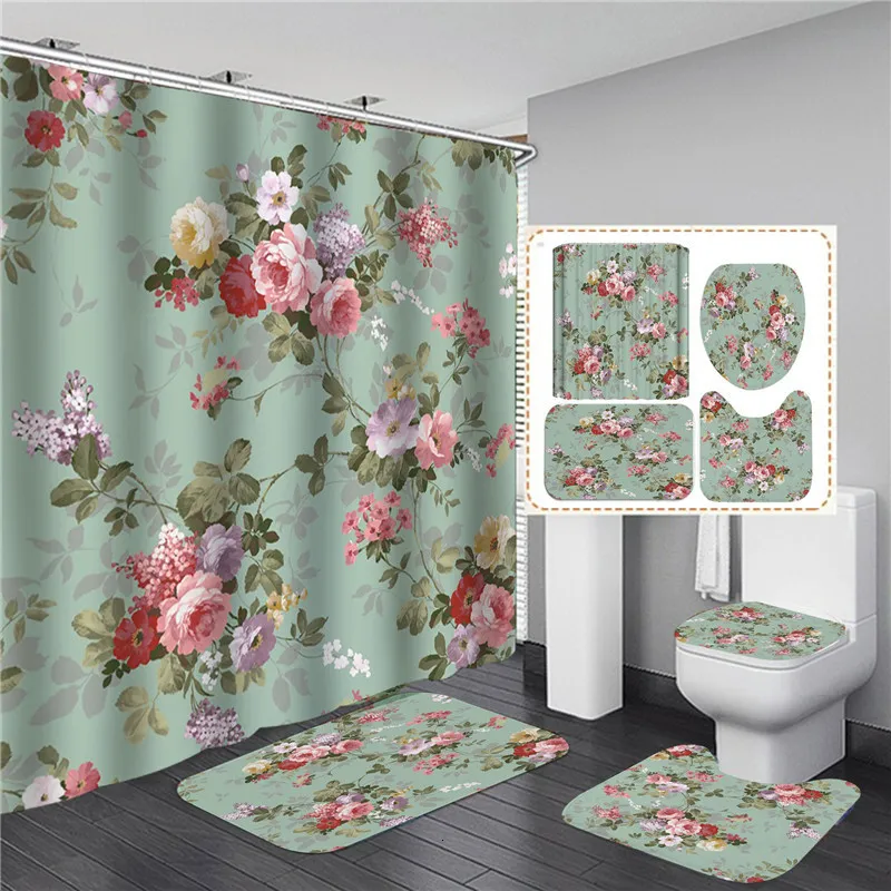 Cortina De Ducha De Flores Vintage, Acuarela, Rosa Roja... | Cuotas Sin