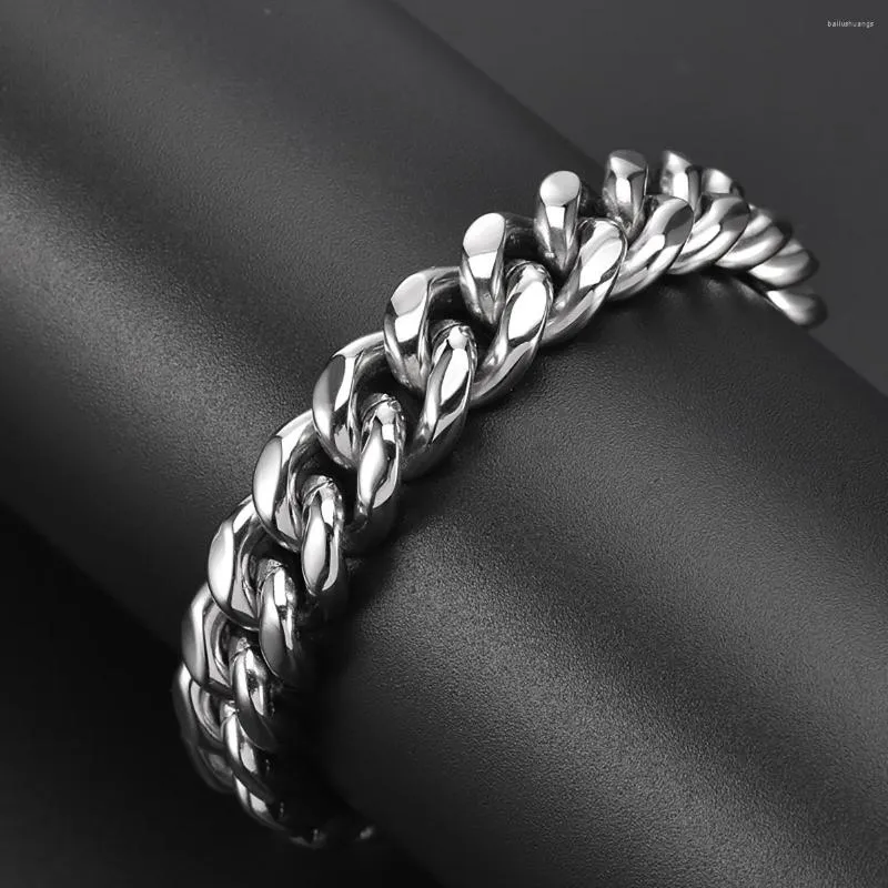 Bracelet KunJoe hommes mode Punk miroir lumière chaîne cubaine tendance acier inoxydable Bracelet Hip Hop couleur argent pour homme bijoux cadeau